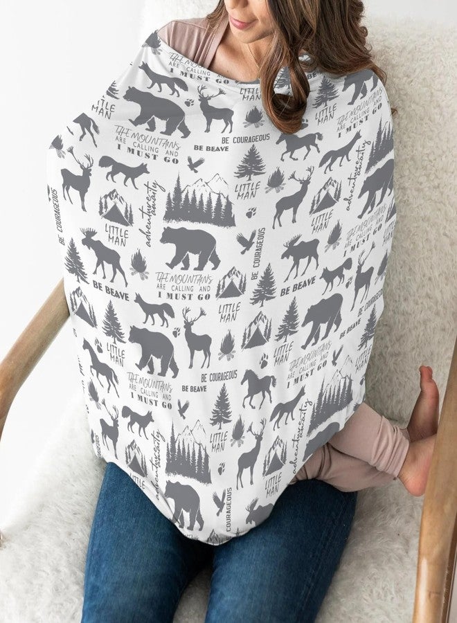 ZoUbqchY Gray Forest Animals Baby Car Seat Covers Deer Bear Horse Fox Trees Mountain Stretchy 5-in-1 Cover Adjustable Car Canopy Cover Camping Adventure Breathable Nursing Cover-Up - Image 3
